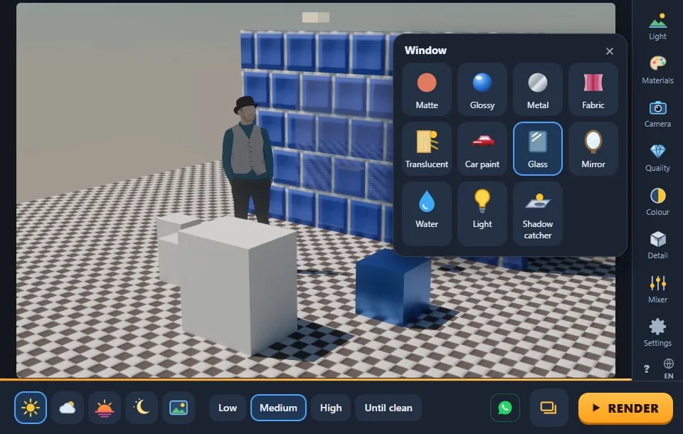 Click a surface, pick a material